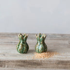 Stoneware Flower Shaped S & P Shakers, Green, S/ 2