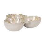 Stoneware Multi Bowl w/  3 Sections, Cream  and Green