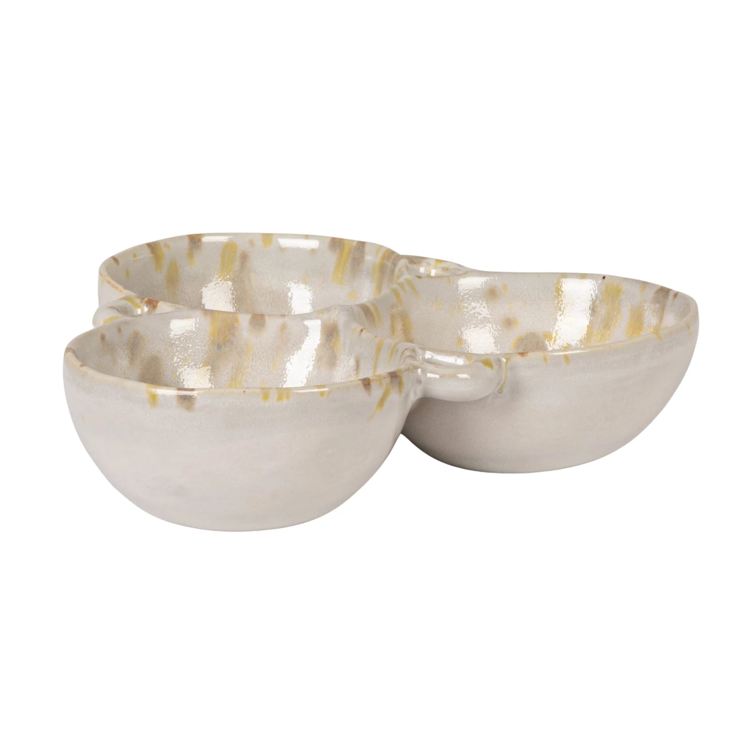 Stoneware Multi Bowl w/  3 Sections, Cream  and Green