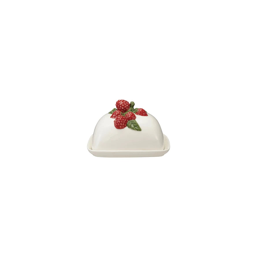 Stoneware Butter Dish with Raspberry Shaped Handle