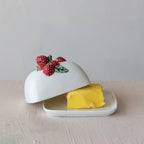 Stoneware Butter Dish with Raspberry Shaped Handle