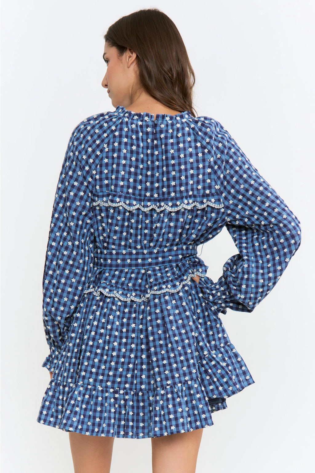 Gingham Long Sleeve Belted Dress