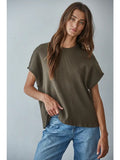 Knit Thermal Garment Dyed Short Sleeve Top - Olive