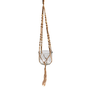 ***Mini Dark Macrame Hanging Planter with Glass Flower Pot 6"x36.6"