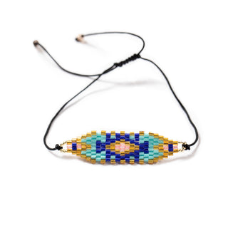 Blue & Gold Patterned Beaded Bracelet