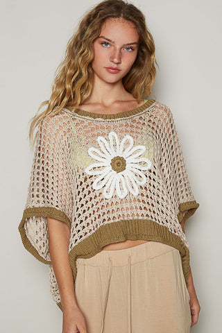 Round Neck Sleeveless Floral Thin Sweater Top