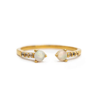 ***Gold Plated Brass Opal Dual Ring with White Topaz Accents Adjustable