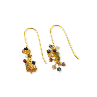 Gold Plated Drop Bar Earrings with Multi-color Stones