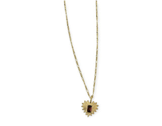 Heart Pendant with Red Stone Necklace - 22"