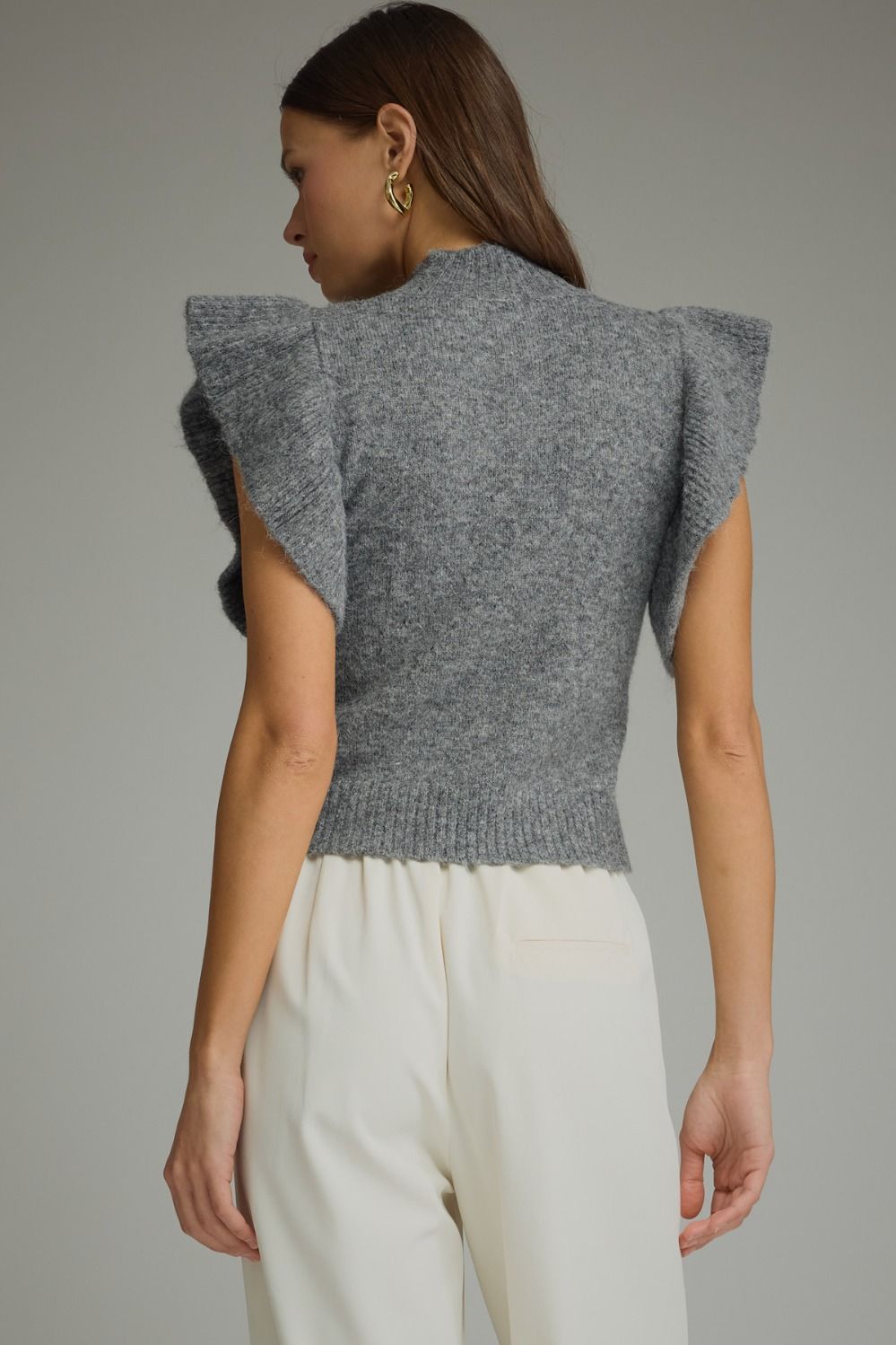 Mock Neck Ruffle Sleeve Knit Top