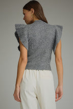 Mock Neck Ruffle Sleeve Knit Top