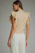 Mock Neck Ruffle Sleeve Knit Top