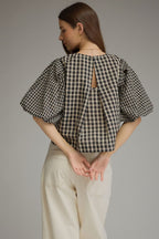 Red Plaid Top with Puff Sleeves