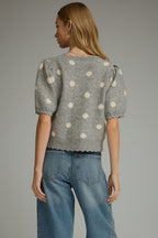 Short Sleeve Polka Dot Sweater, Grey