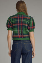 Tie Neck Plaid Sweater Top