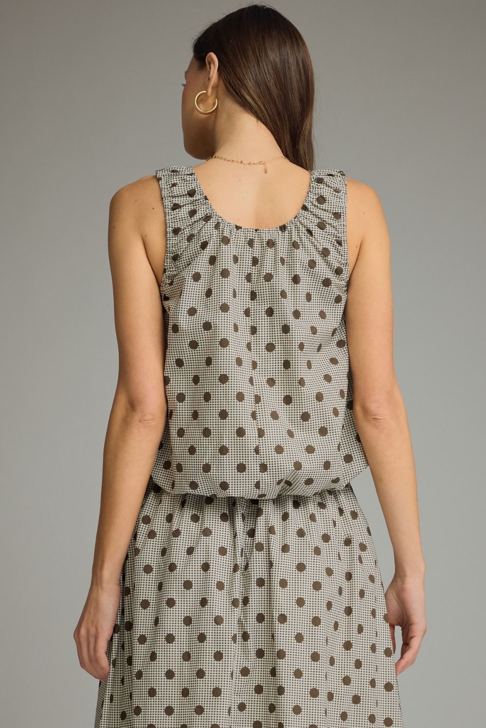 Gingham Polka Dot Round Neck Sleeveless Top