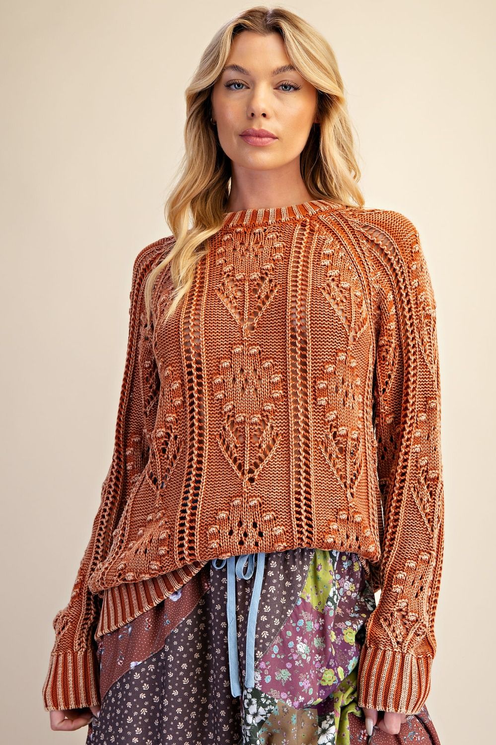 Floral Pattern Knit Sweater