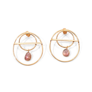 Hoop Studs with Watermelon Tourmaline Drop Charm vary