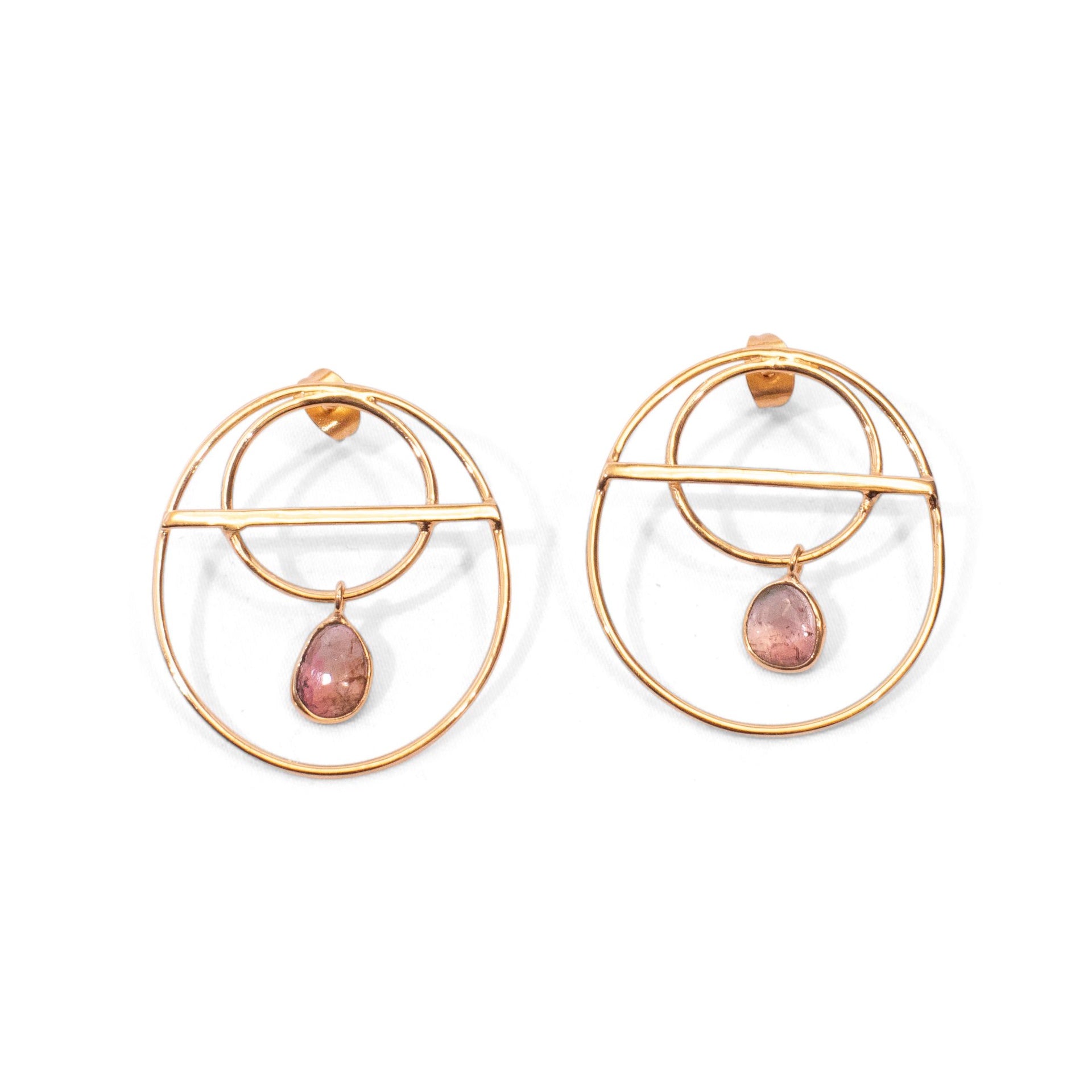 Hoop Studs with Watermelon Tourmaline Drop Charm vary