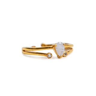 ***Blue Lace Agate Teardrop Ring with White Topaz Accents adjustable