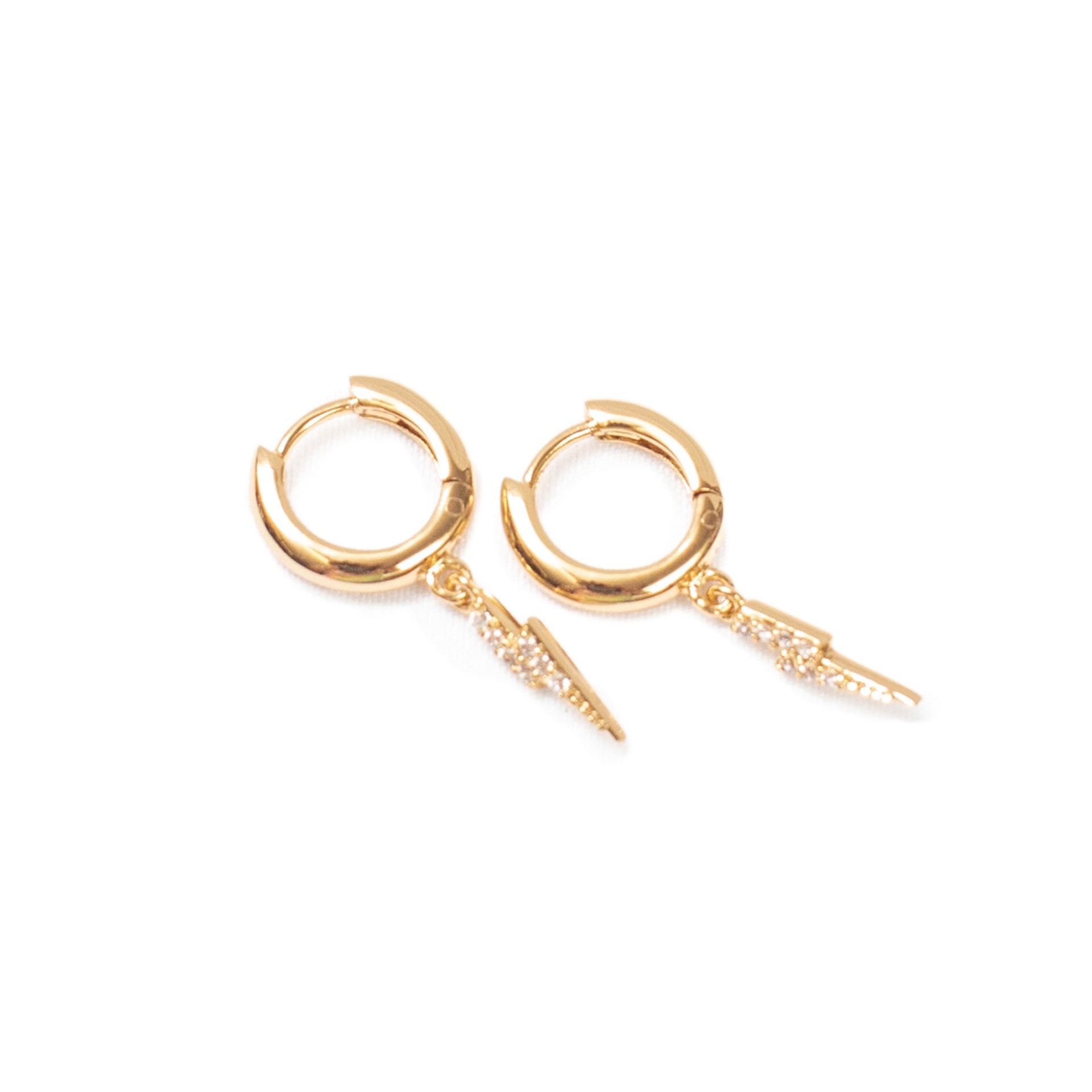 Gold Plated Lightning Charm Huggie Earrings