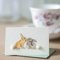 Rabbits Kissing Love Mini Card with Wool | 3D Greeting Card
