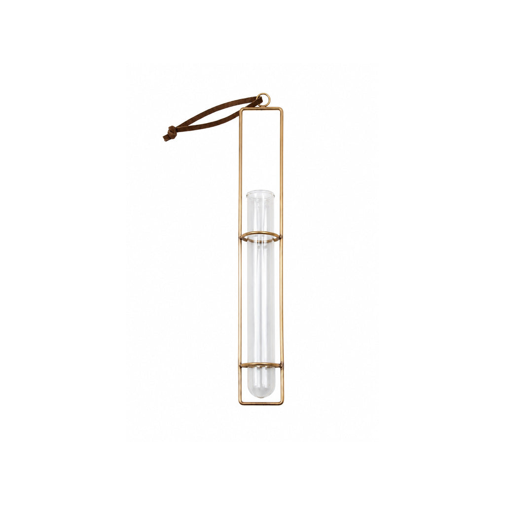 Hanging Glass Tube Vase- Brass