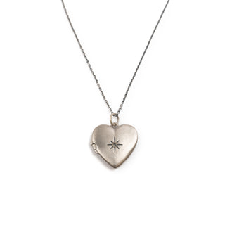 ***Large Heart Locket Necklace with White Topaz Stone - Sterling Silver 16" chain