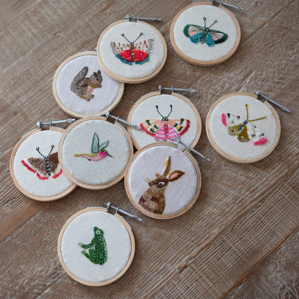 Small Butterfly Embroidery Hoop Collection -Blue & Magenta Wing- 4” Diameter