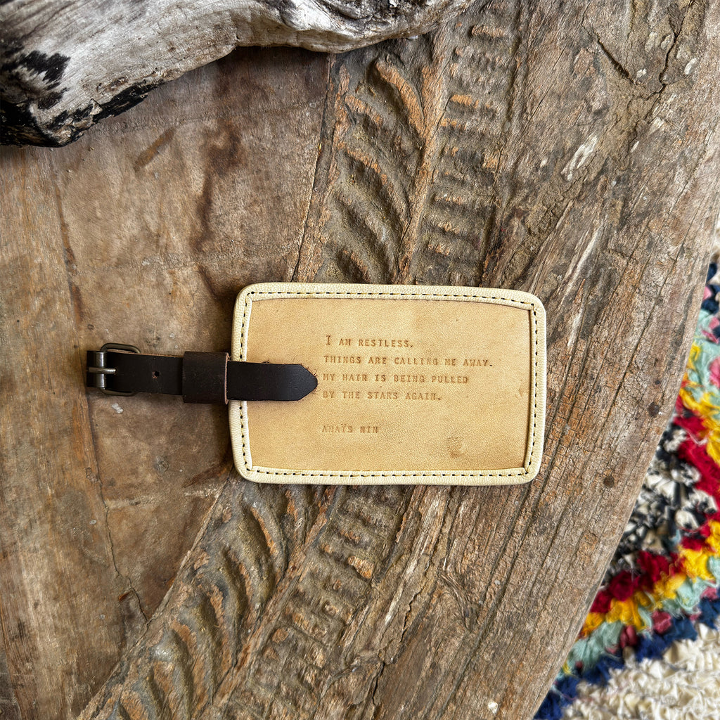 I Am Restless Leather Luggage Tag - Honey