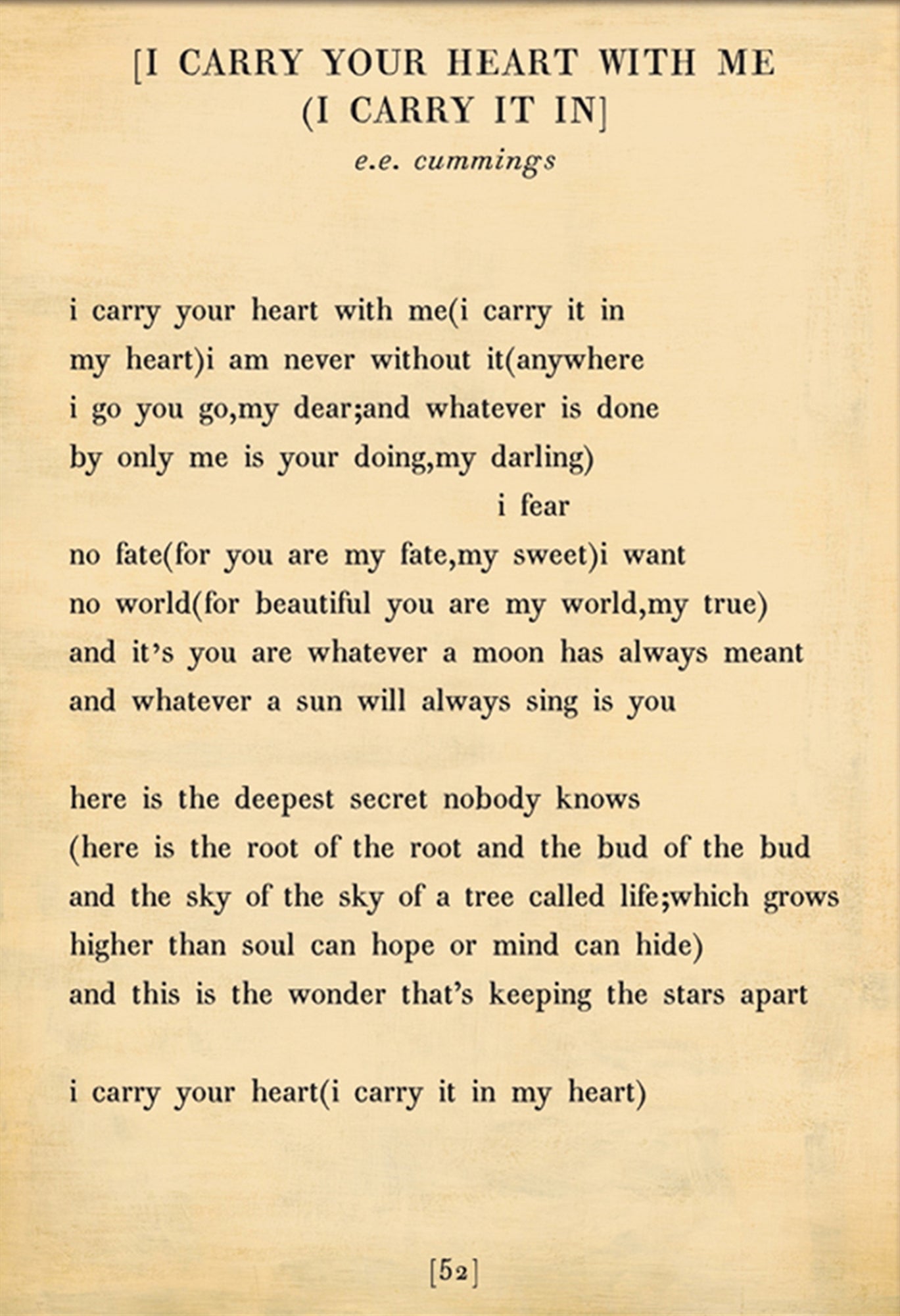 I carry your heart e.e. cummings poetry love poem -  Portugal
