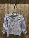 Button Down Blouse with Blue Stripes