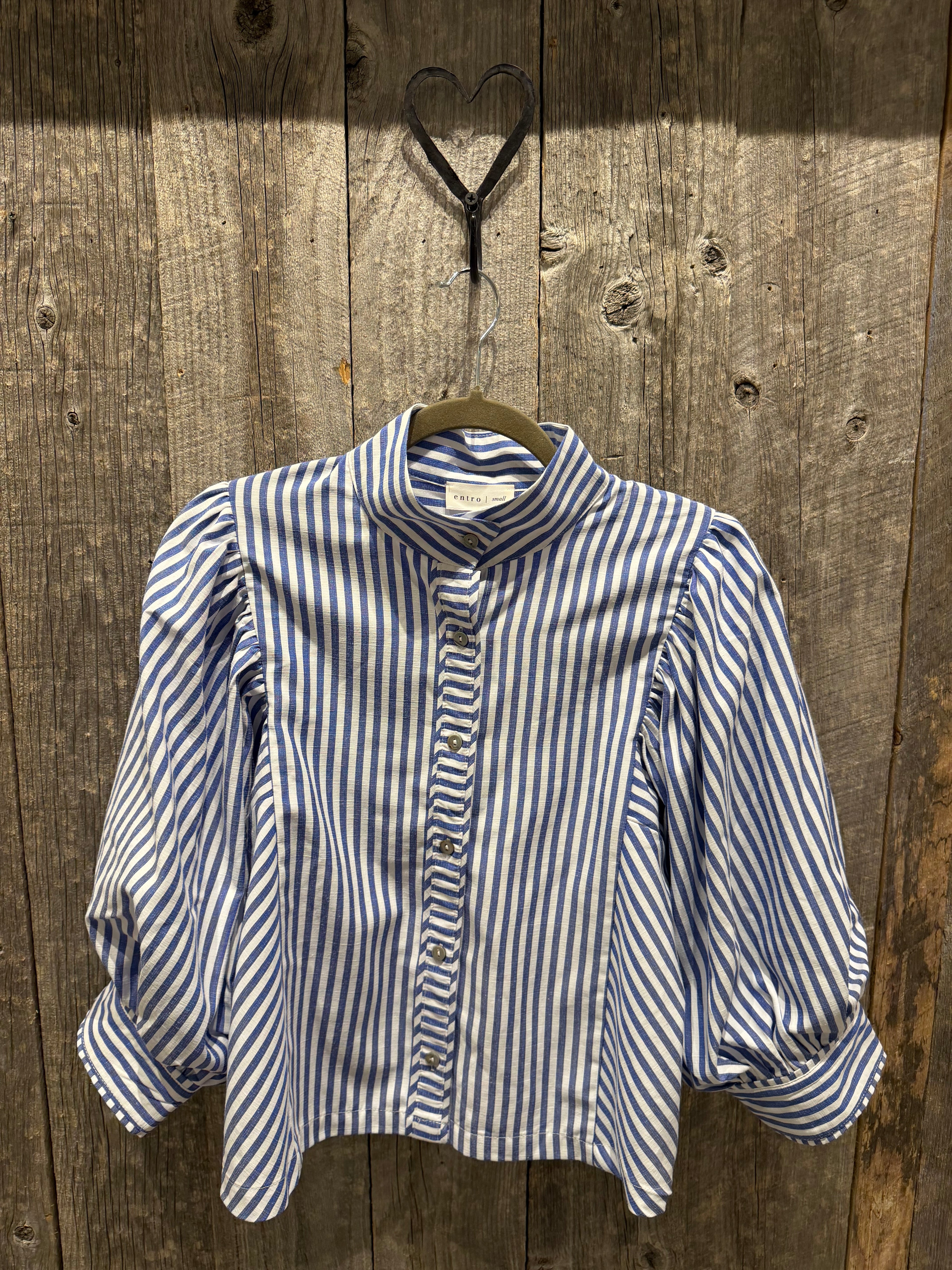Button Down Blouse with Blue Stripes