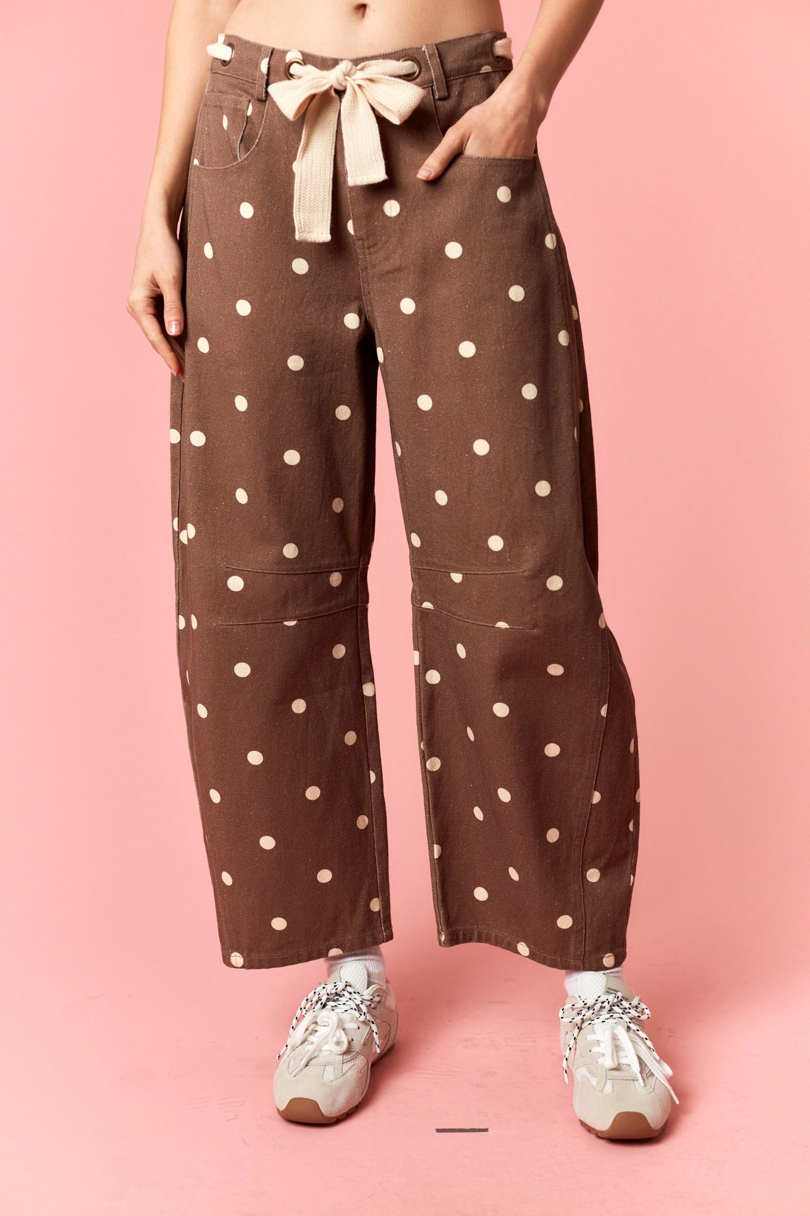 Brown & Ivory Polka Dot Drawstring Pant