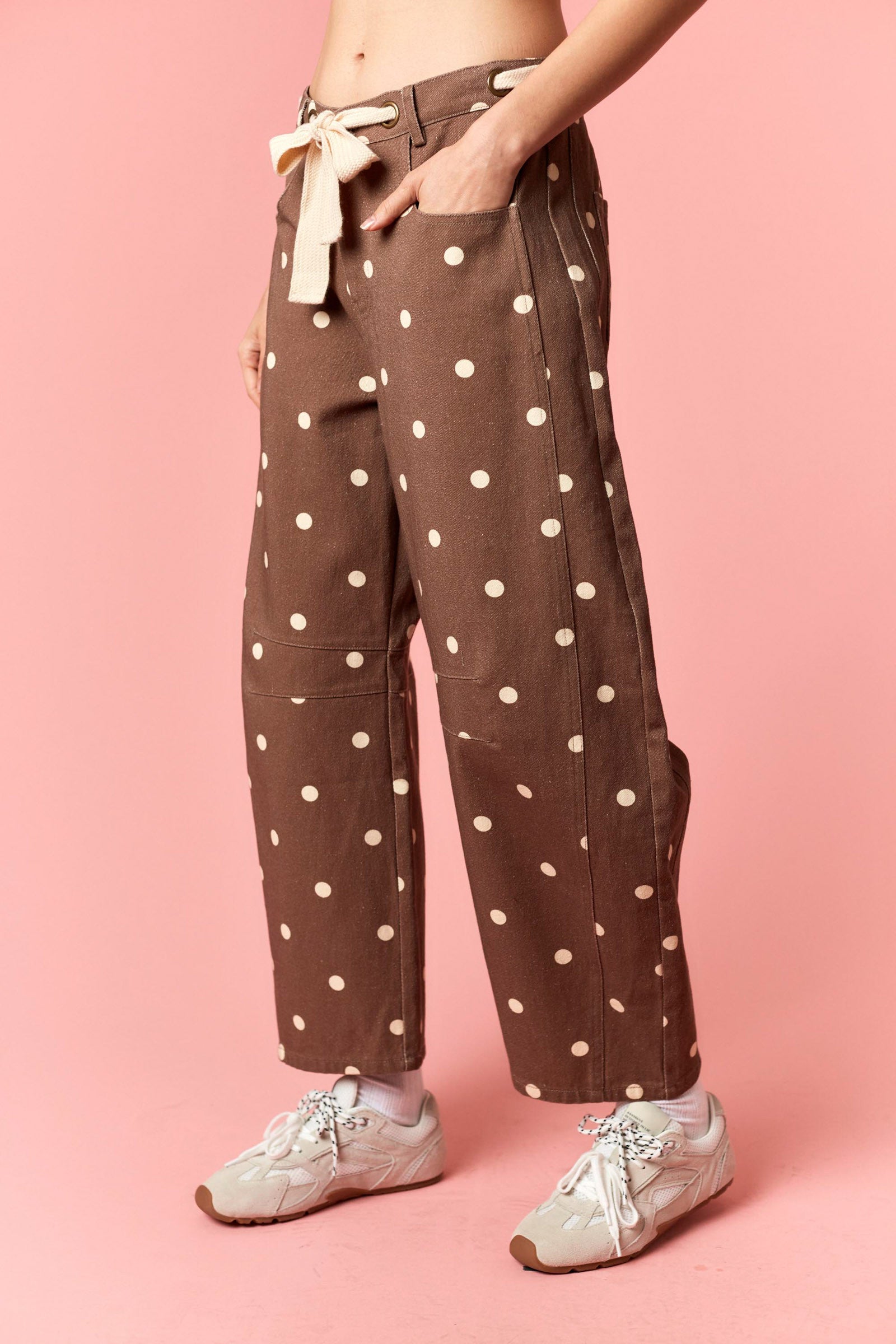 Brown & Ivory Polka Dot Drawstring Pant