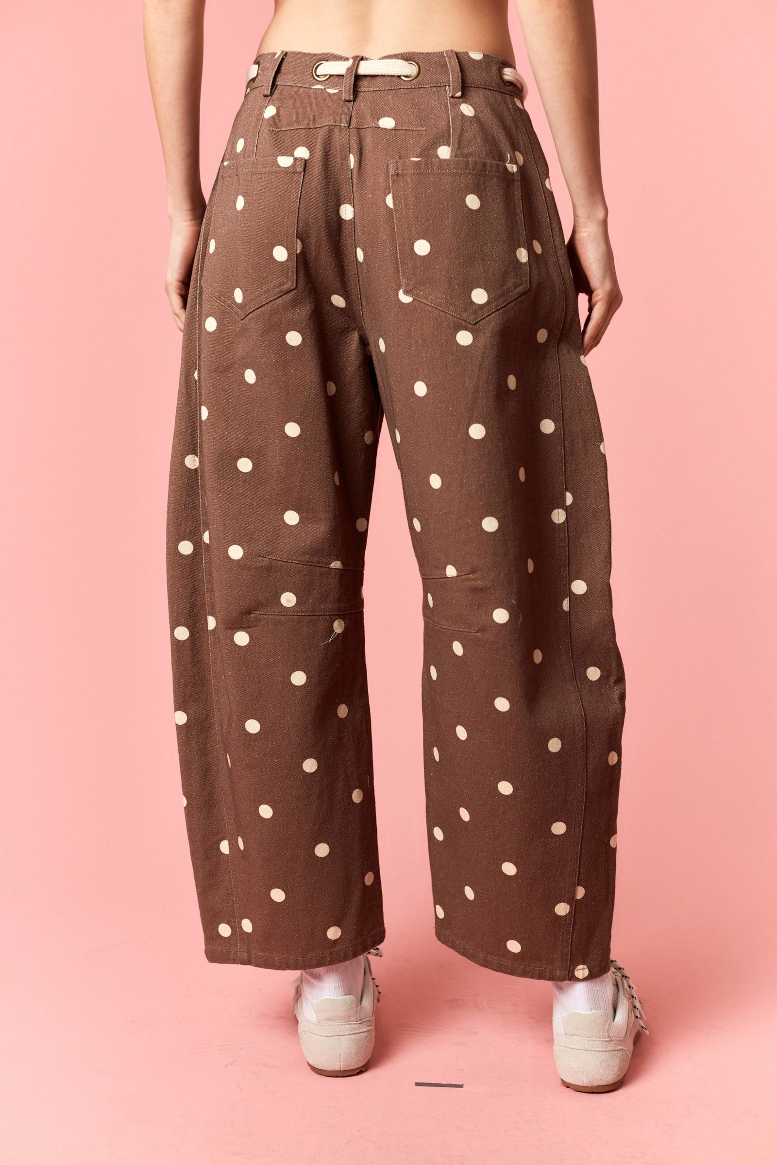 Brown & Ivory Polka Dot Drawstring Pant