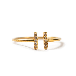 Gold Plated White Topaz Pave Dual Bar Ring