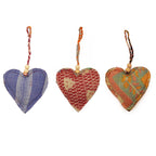 Kantha Heart Ornament with Wooden Beads