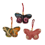Kantha Butterfly Ornament with Wooden Beads