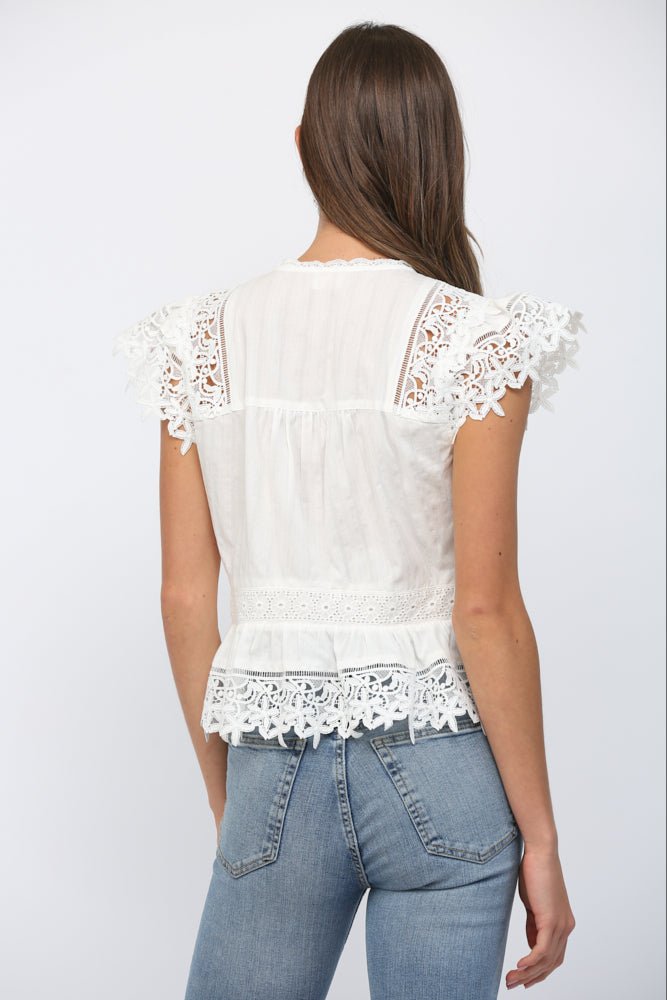 Lace & Eyelet Peplum Top, Off White