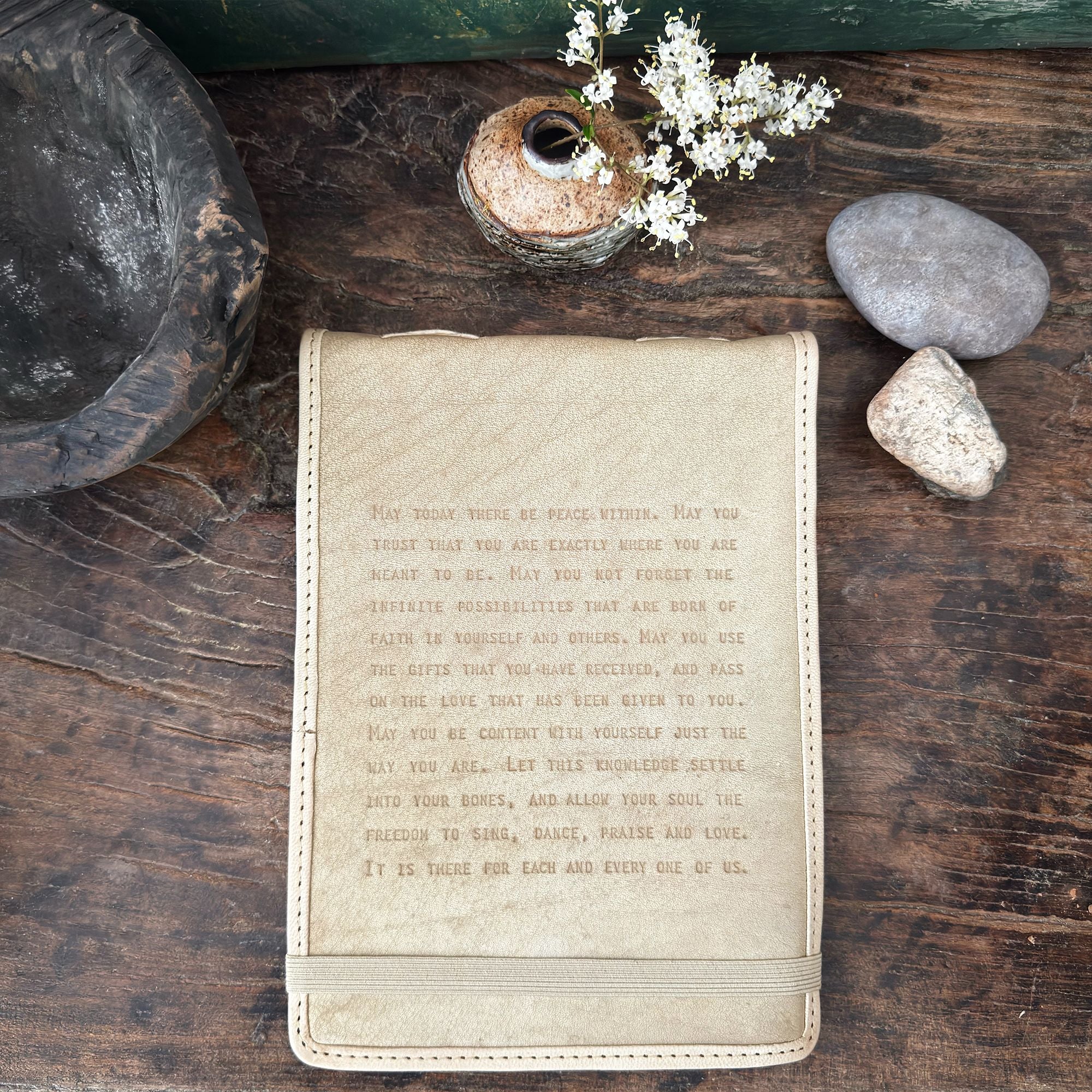 Large May Today There Be Peace Within Leather Journal - Honey