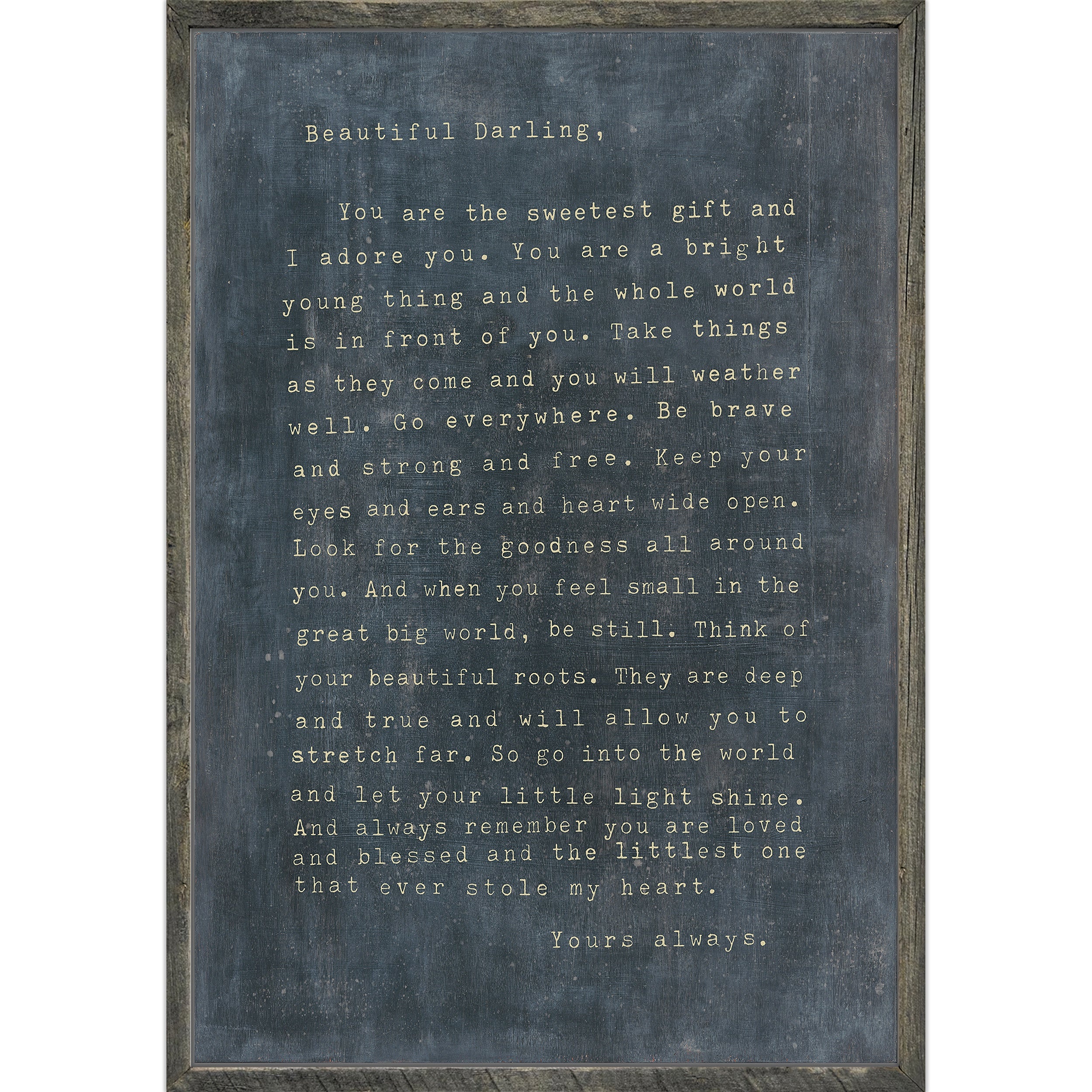Letter For Sophie (Beautiful Darling) Grey Wood Art Print- Charcoal