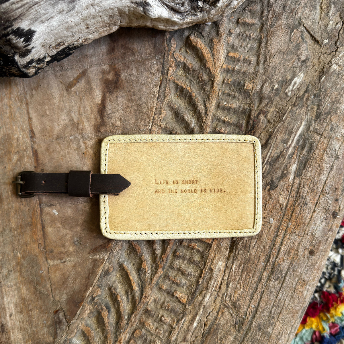 Life Is Short Leather Luggage Tag - Honey