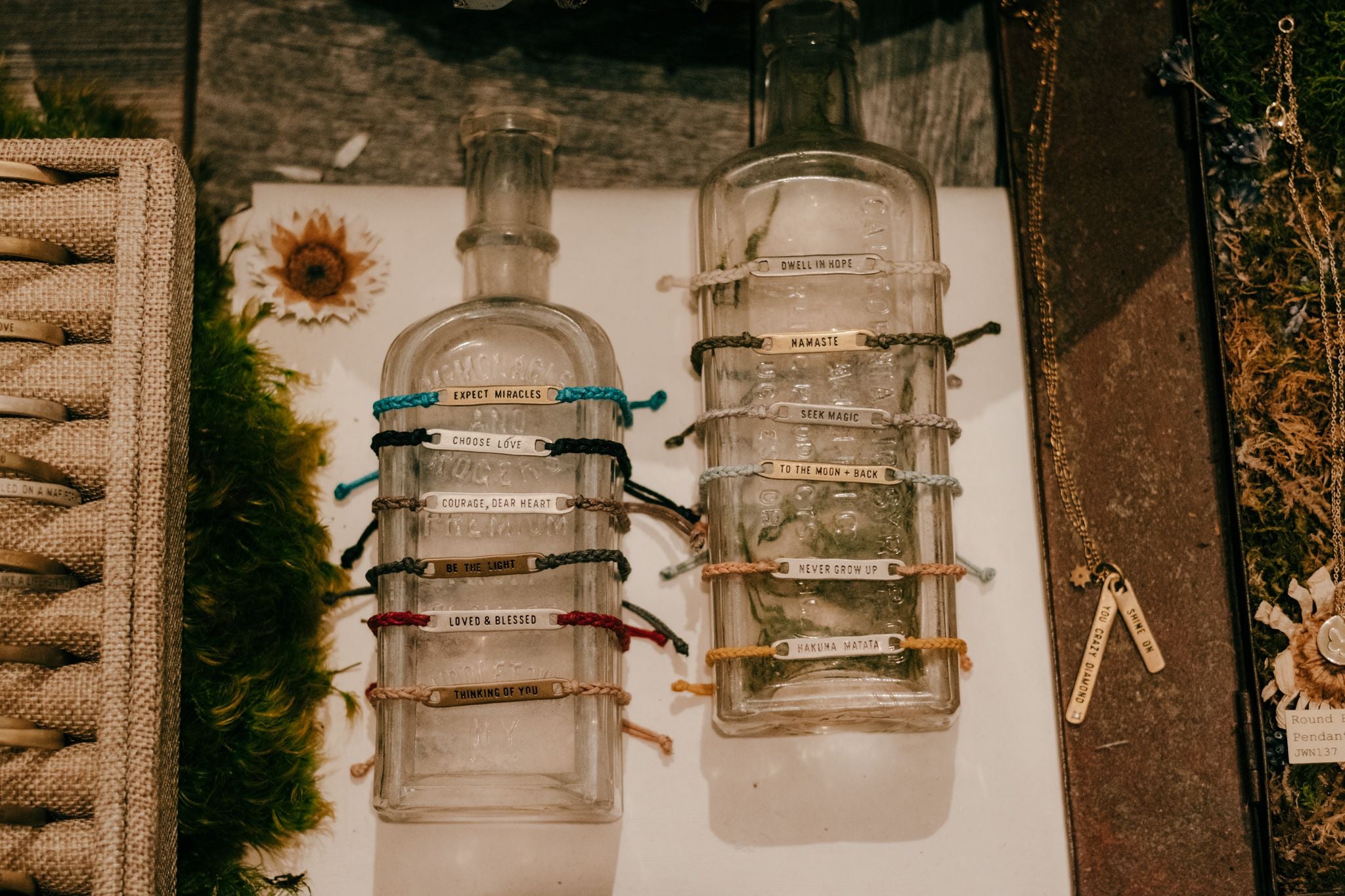 ***Brass To The Moon and Back Braided Bracelet - Green Grey Adjustable