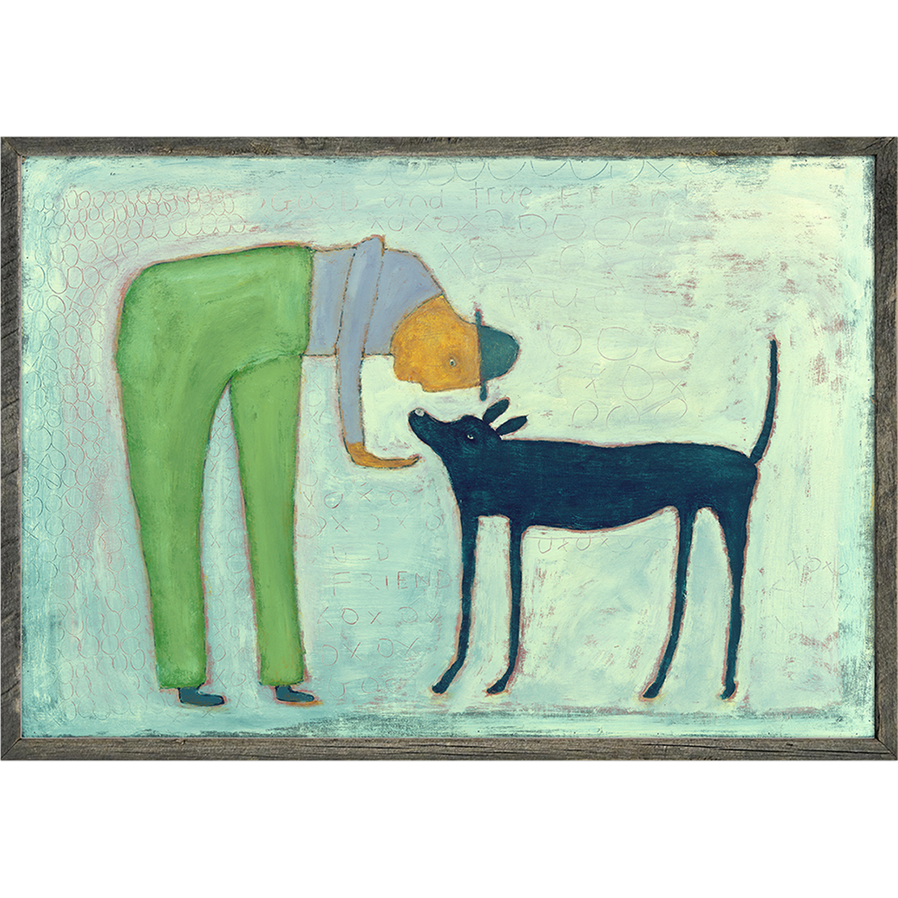Man with Dog (Grey Wood) - Art Print