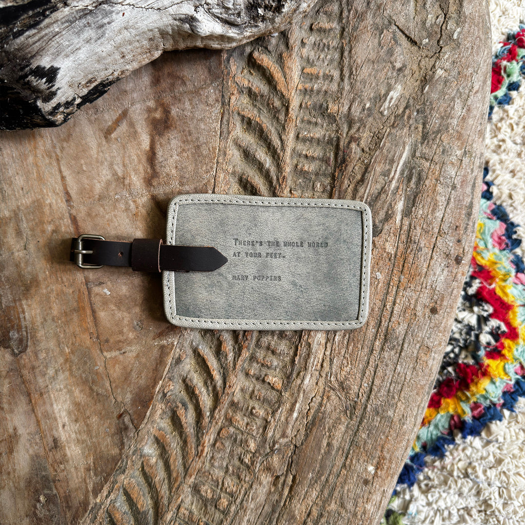There's The Whole World Leather Luggage Tag - Stone