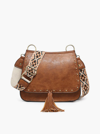 Bailey Crossbody with Print Contrast Strap - Brown/Tan