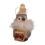 Girl penguin with gold heart cream beanie & white feathery scarf  - Huddle of penguins