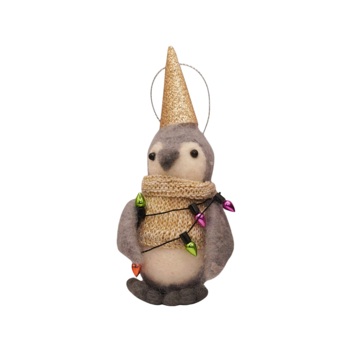 Girl penguin with sparkly party hat & lights - Huddle of penguins