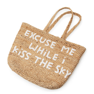 ***Large Excuse Me While I Kiss the Sky Jute Tote Bag